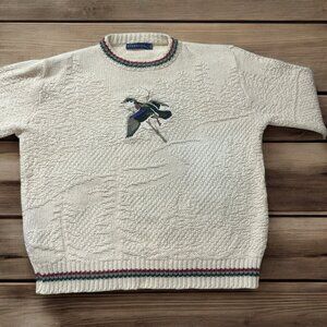 Pinnacle Beige Sweater Mallard Embroidery Mens Size Large Hunting USA Made